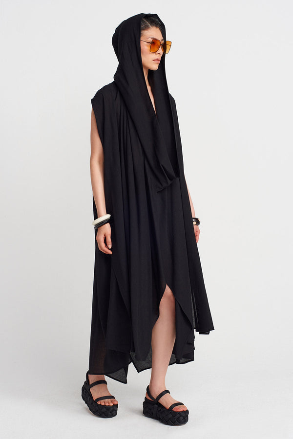 Nu Shawl Collar Asymmetric Crinkle Dress Black