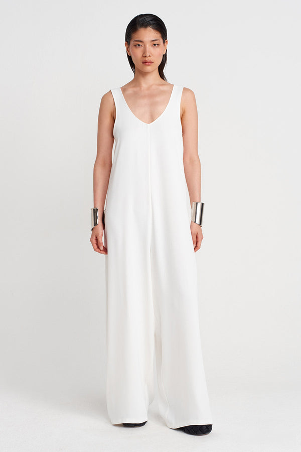Nu Sleeveless Long Elegant Jumpsuit Off White