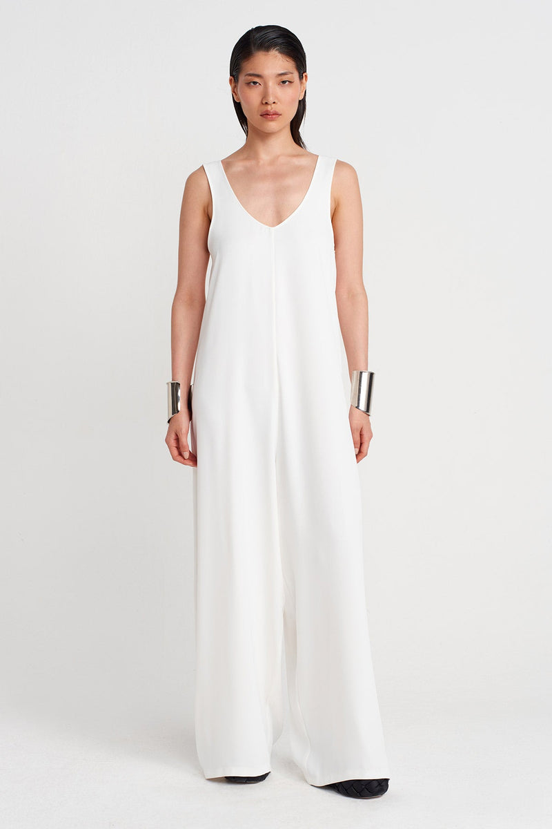 Nu Sleeveless Long Elegant Jumpsuit Off White