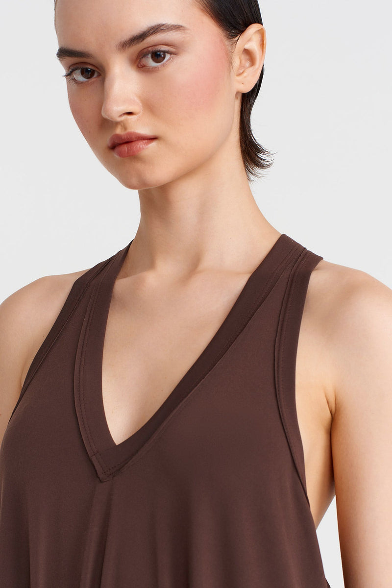 Nu V-Neck Long Jersey Dress Chocolate Brown