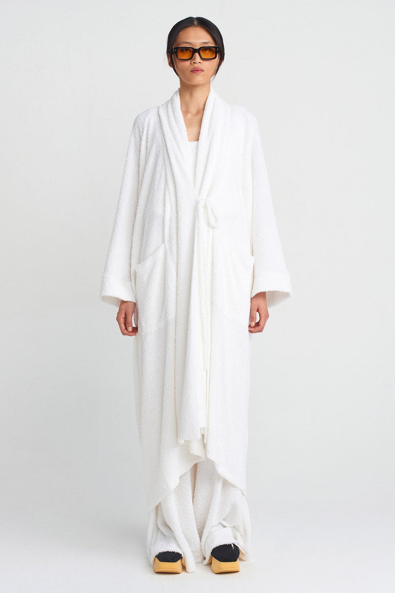 Nu Towel Fabric Long Kimono Off White