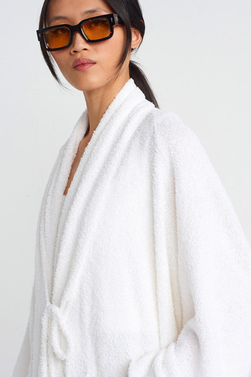 Nu Towel Fabric Long Kimono Off White