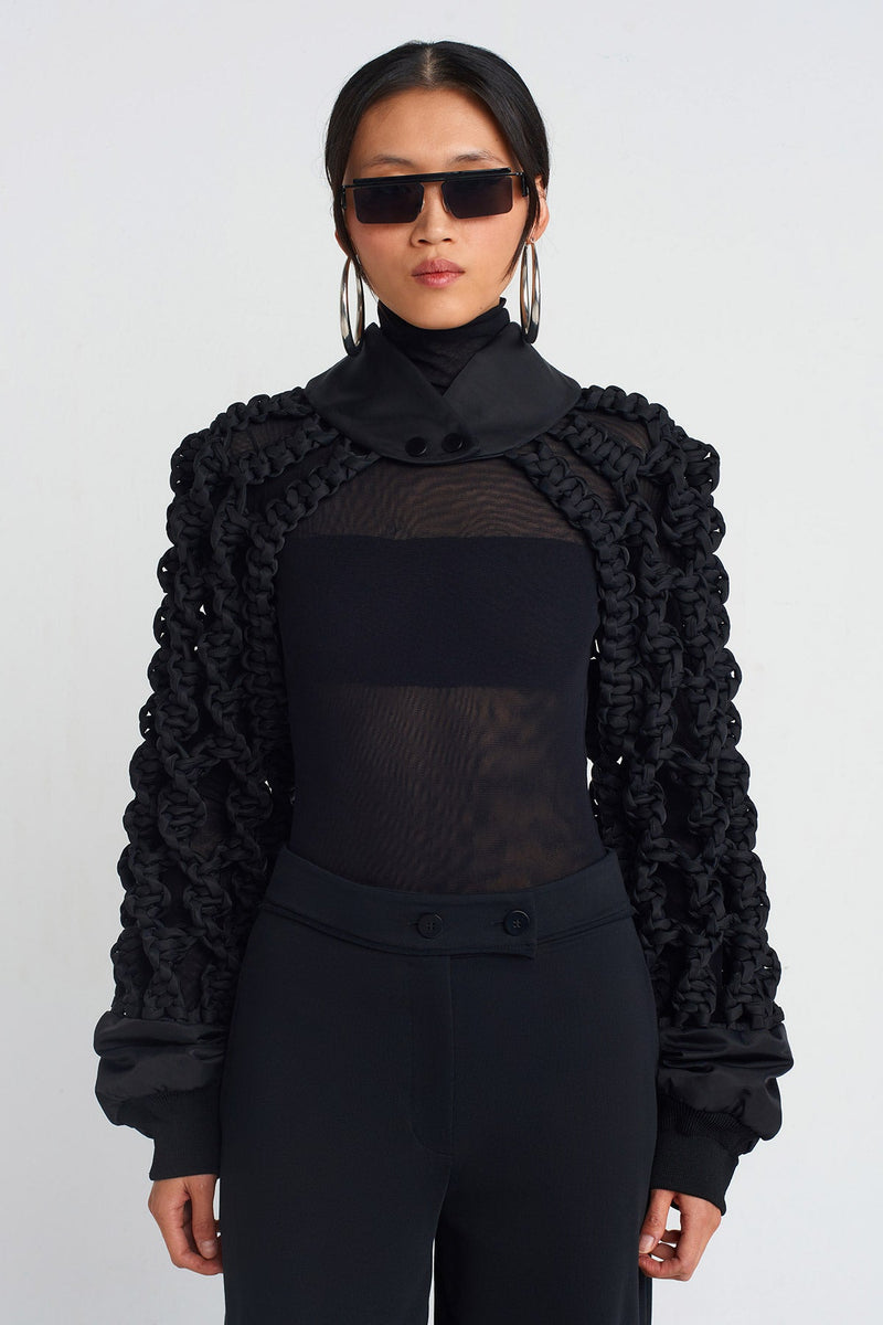 Nu Macrame Bomber Jacket Black