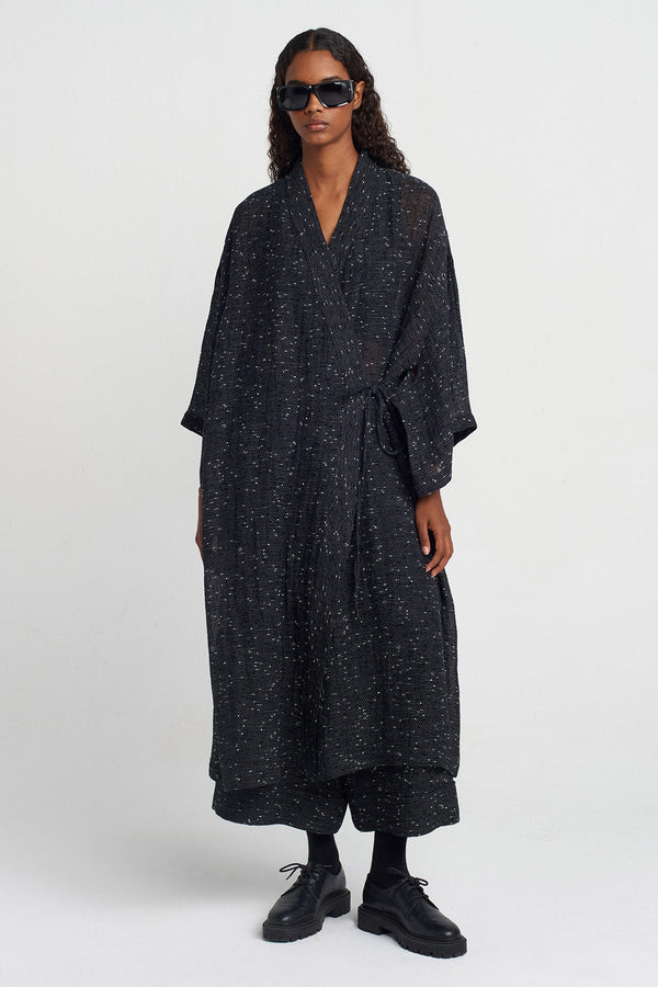 Nu Textured Fabric Kimono Black