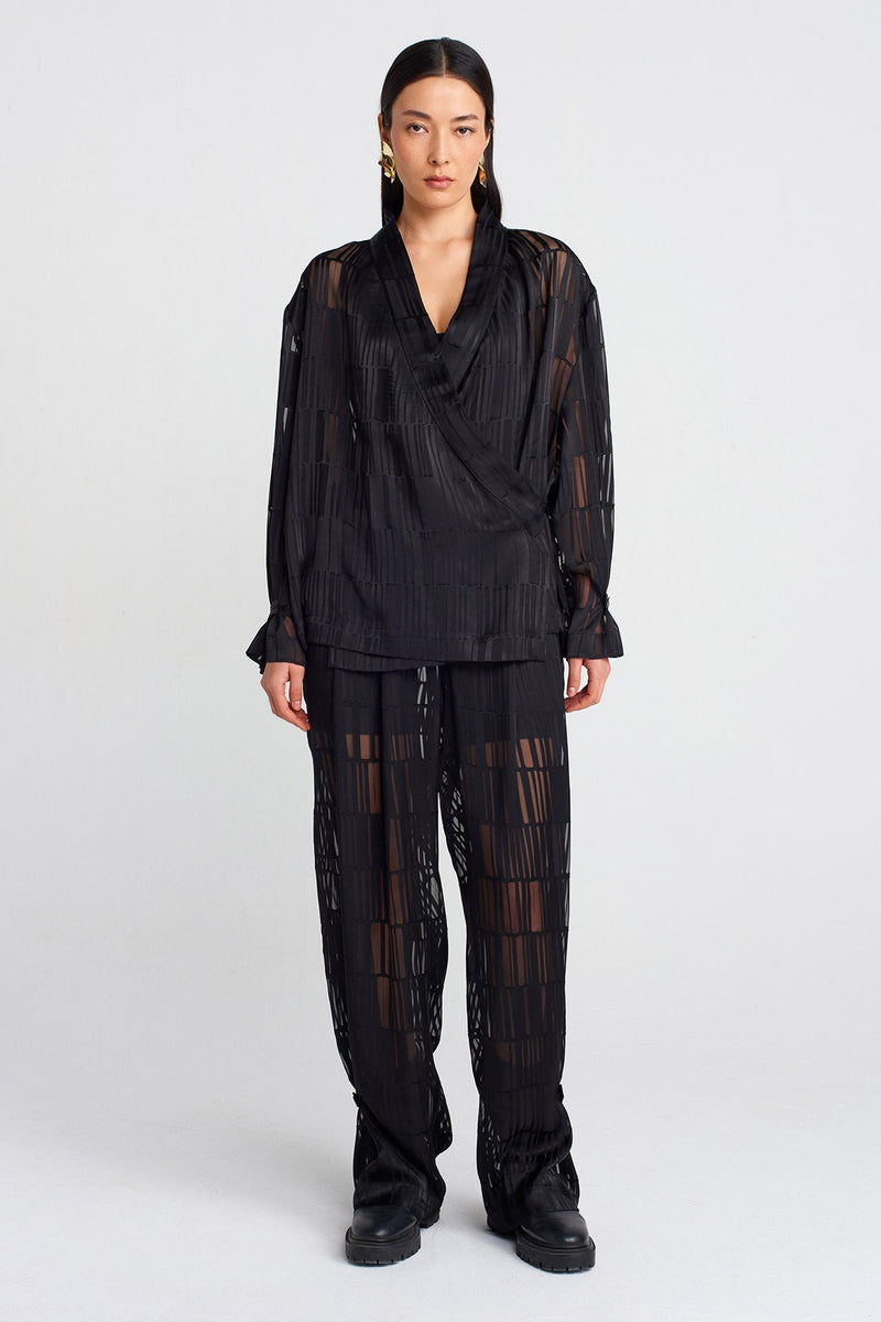 Nu Transparent Printed Chic Kimono Black