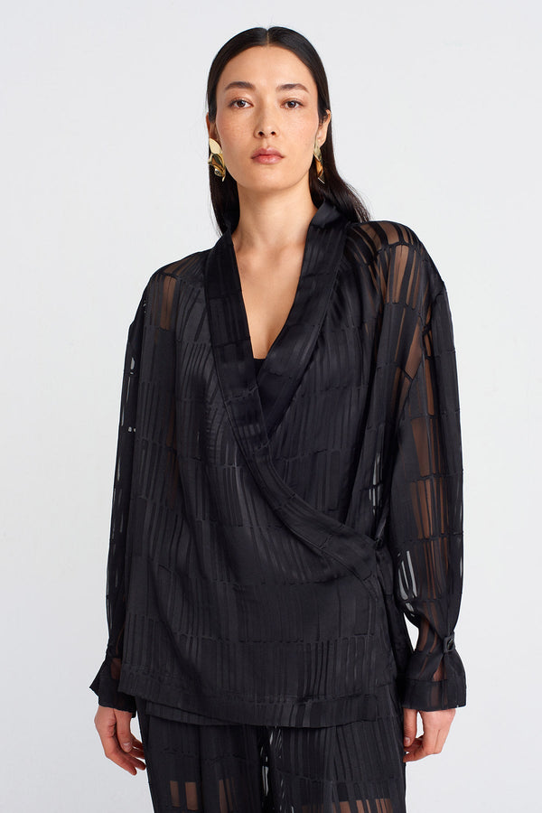 Nu Transparent Printed Chic Kimono Black