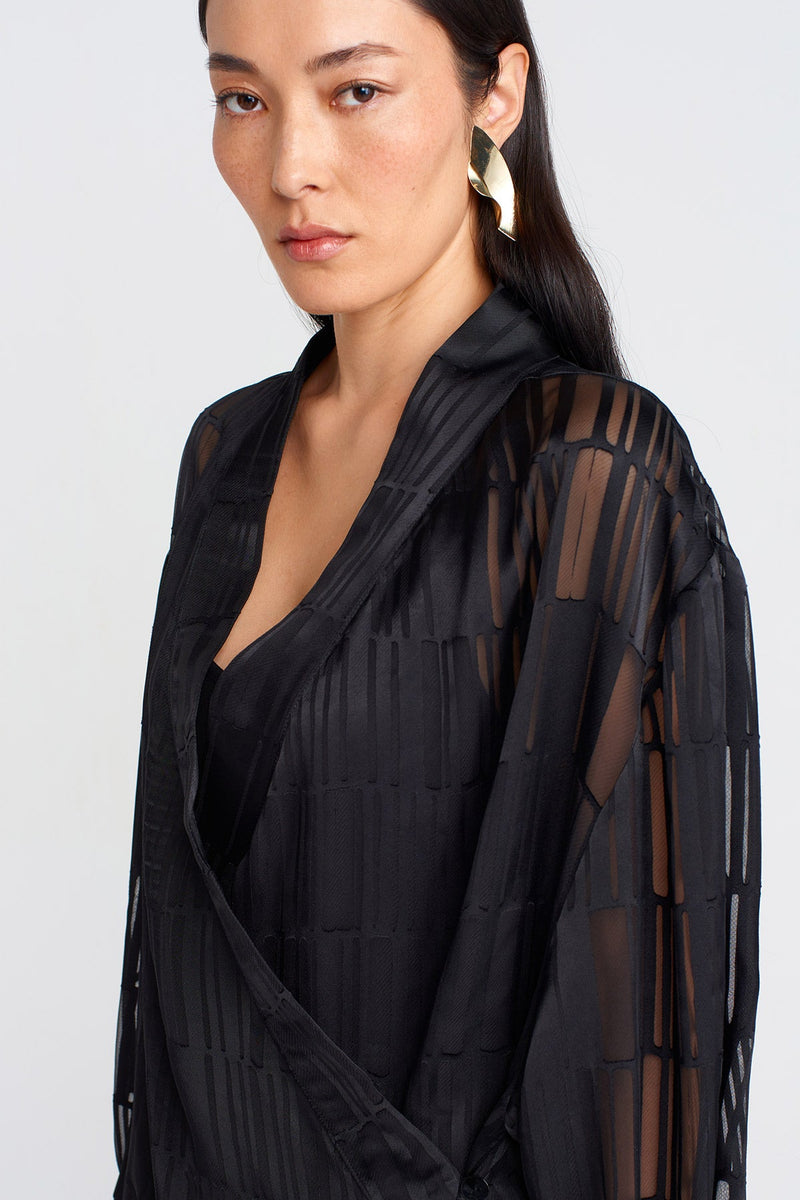 Nu Transparent Printed Chic Kimono Black