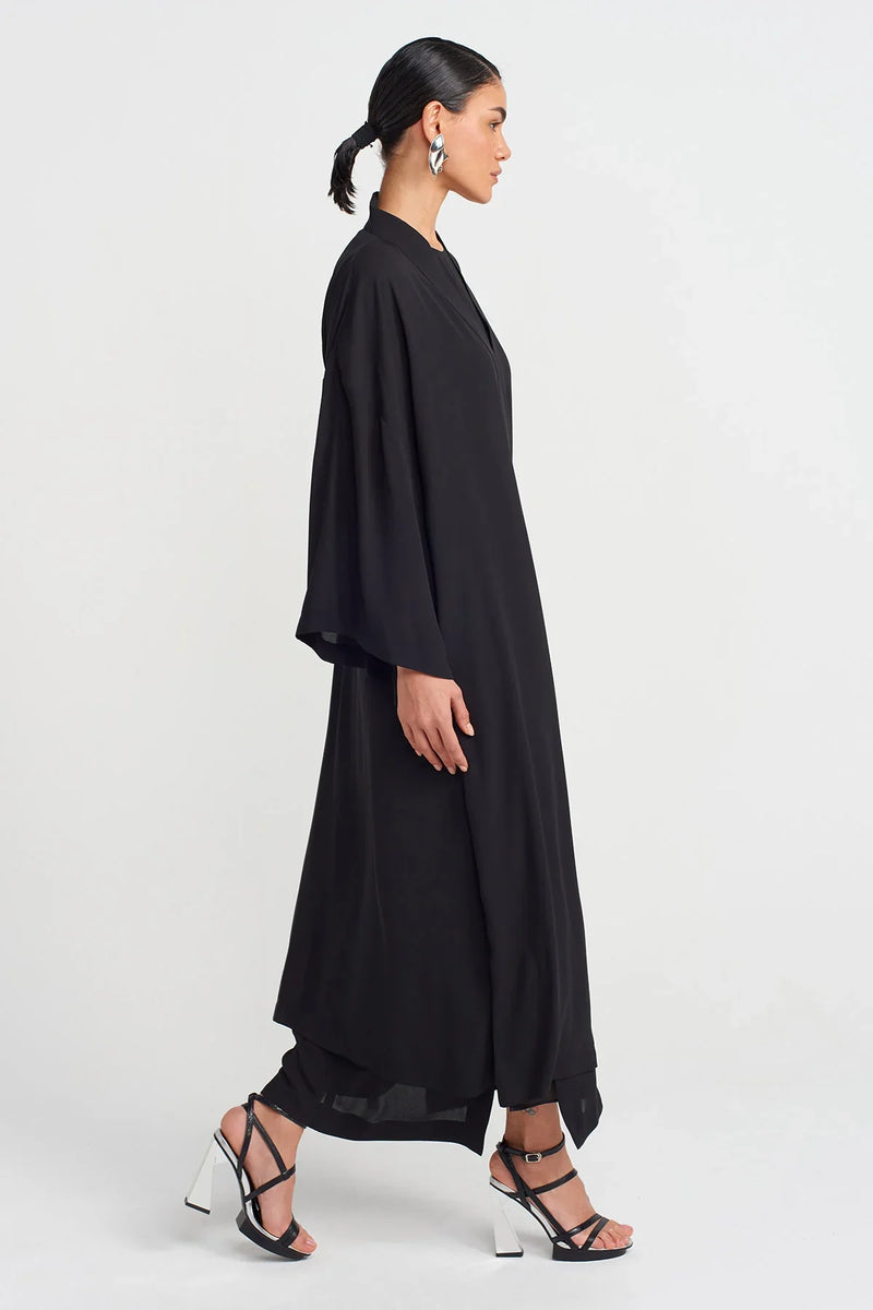 Nu Side Tie Long Kimono Black