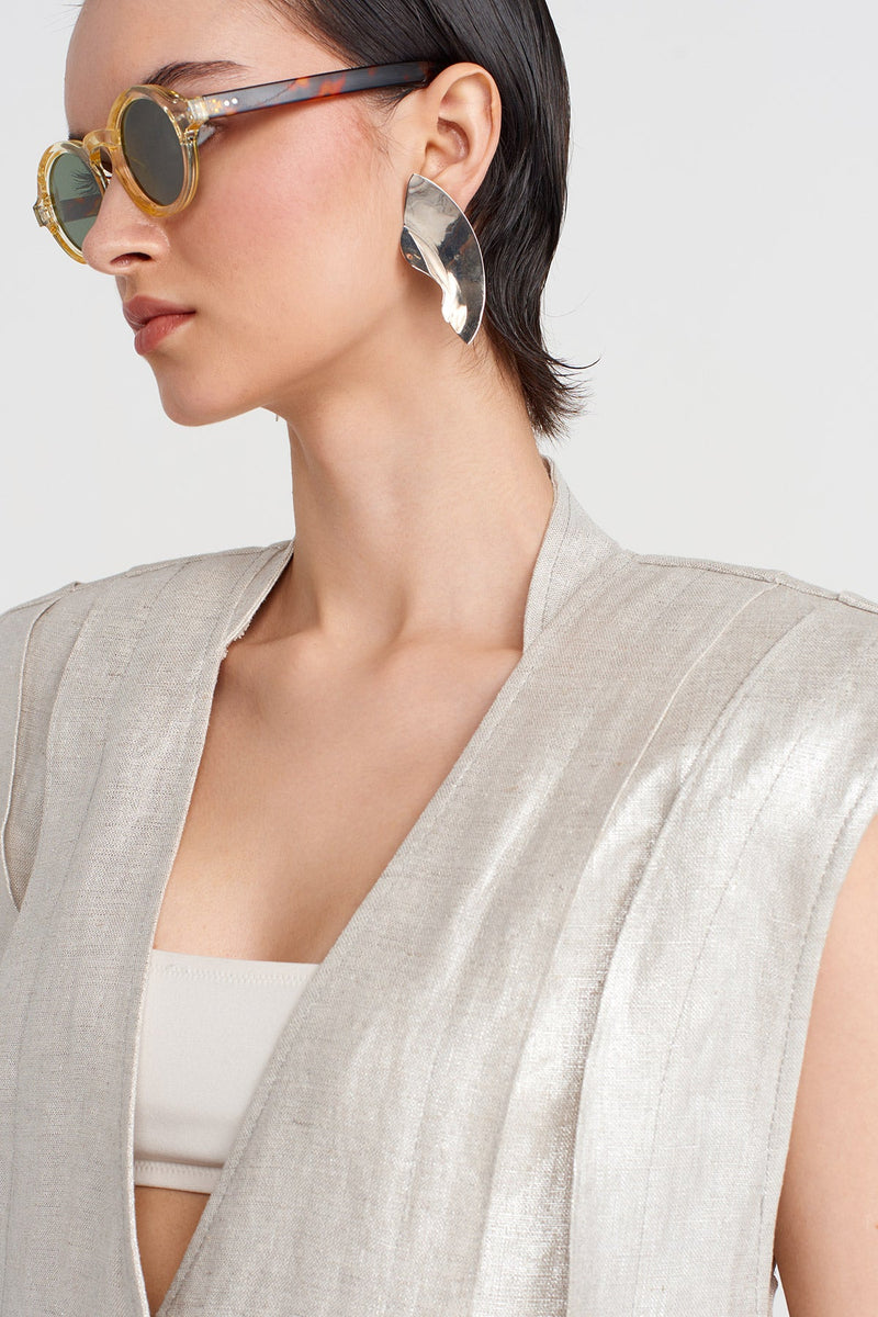 Nu Padded Long Coated Vest Silver