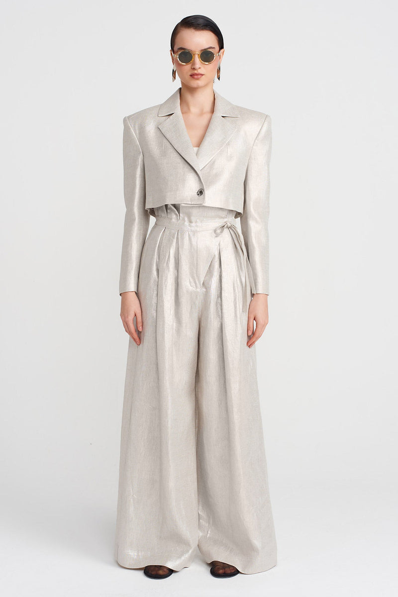 Nu Cropped Blazer Coated Jacket Silver