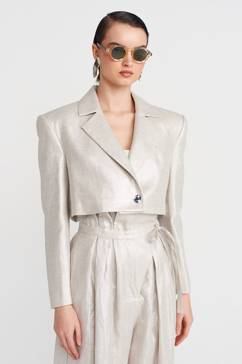Nu Cropped Blazer Coated Jacket Silver