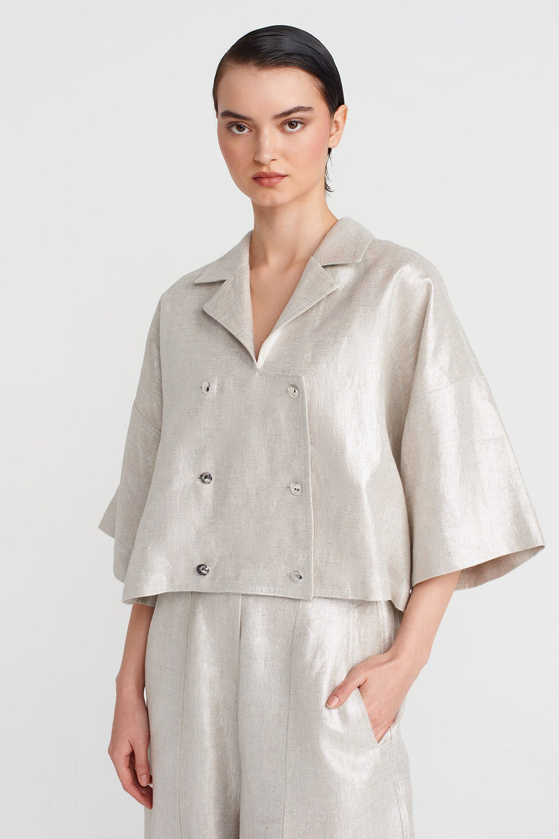 Nu Buttoned, Coated Fabric Jacket Silver