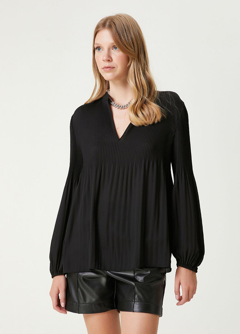 Beymen Club Pleated Chiffon Blouse Black