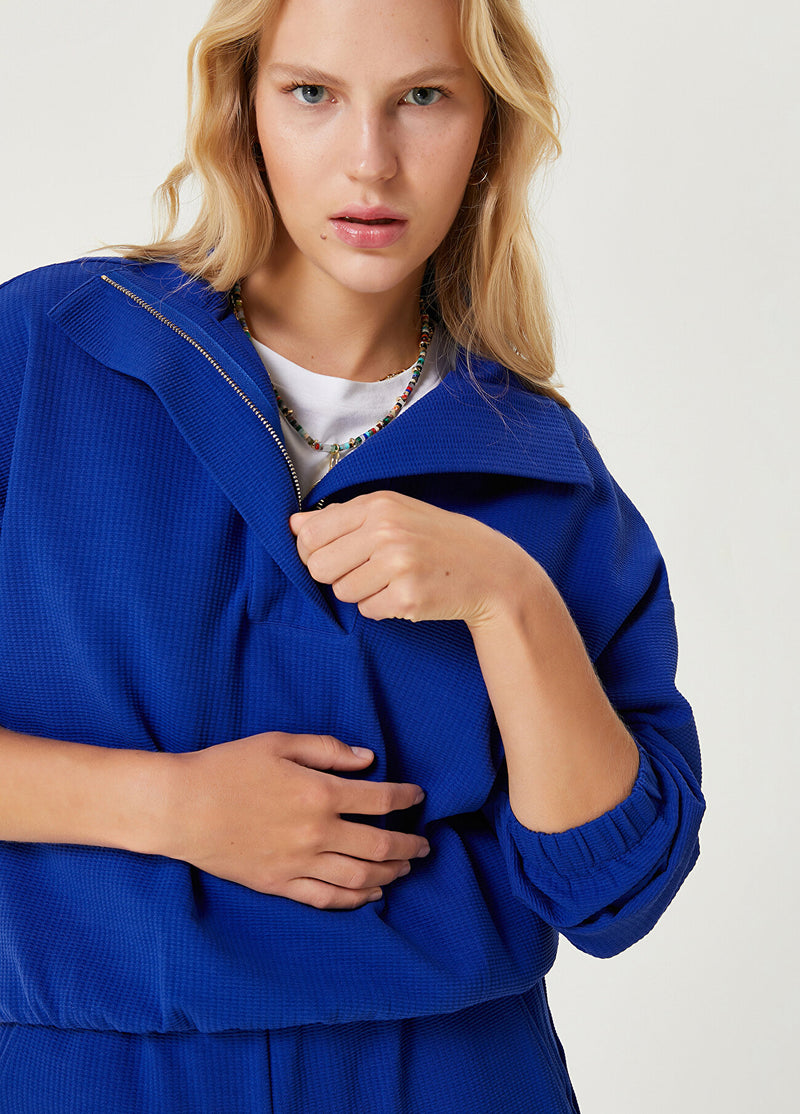 Beymen Club Half Zipped Placket Sweatshirt Cobalt