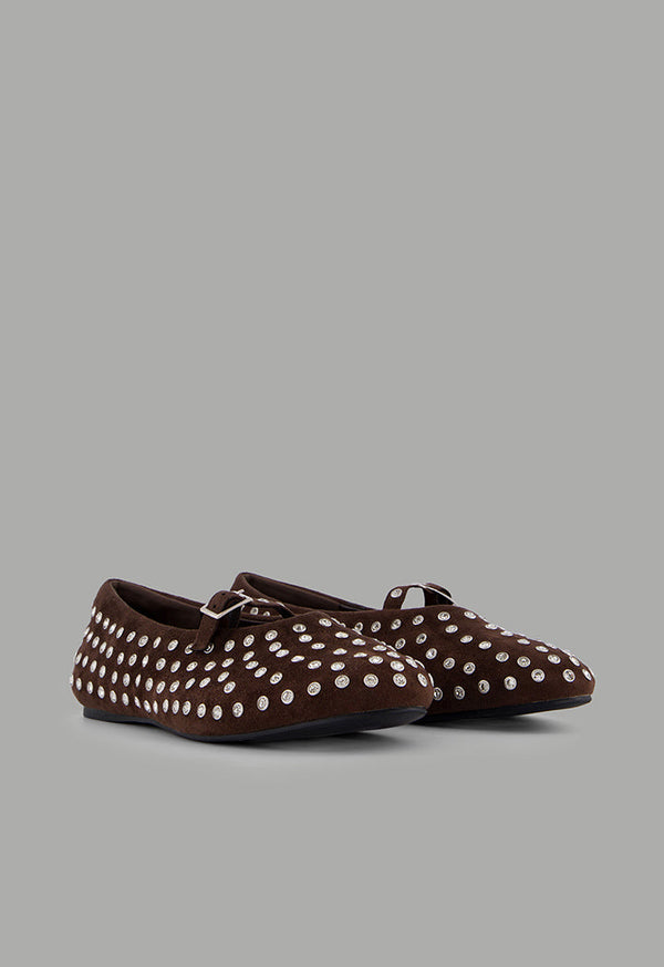 Choice Crystal Embellished Flat Ballerinas Brown