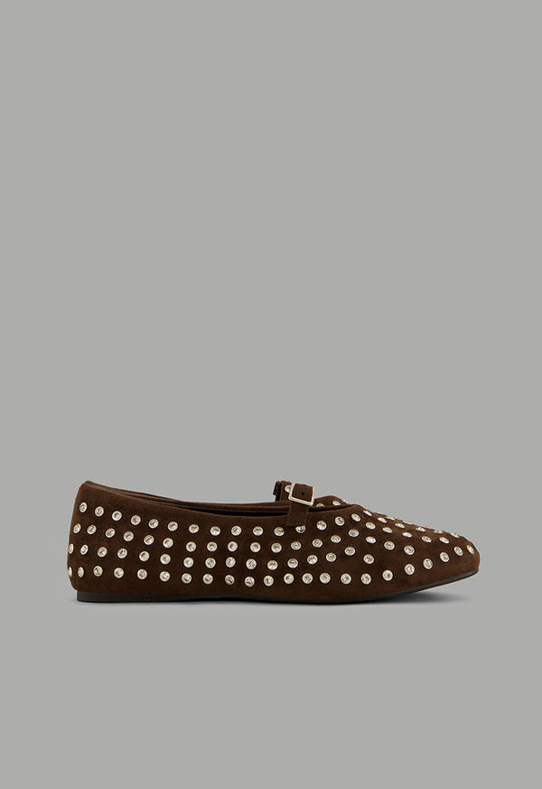 Choice Crystal Embellished Flat Ballerinas Brown