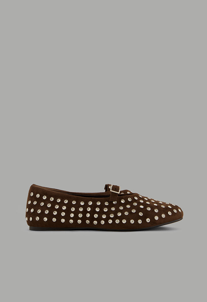Choice Crystal Embellished Flat Ballerinas Brown