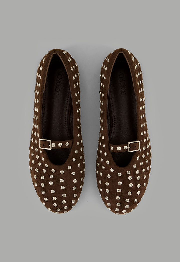 Choice Crystal Embellished Flat Ballerinas Brown