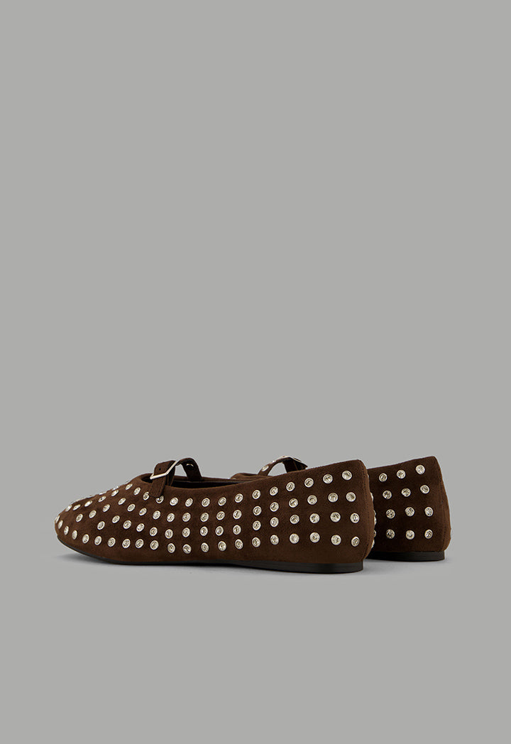 Choice Crystal Embellished Flat Ballerinas Brown