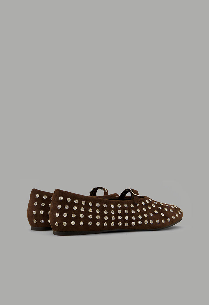 Choice Crystal Embellished Flat Ballerinas Brown