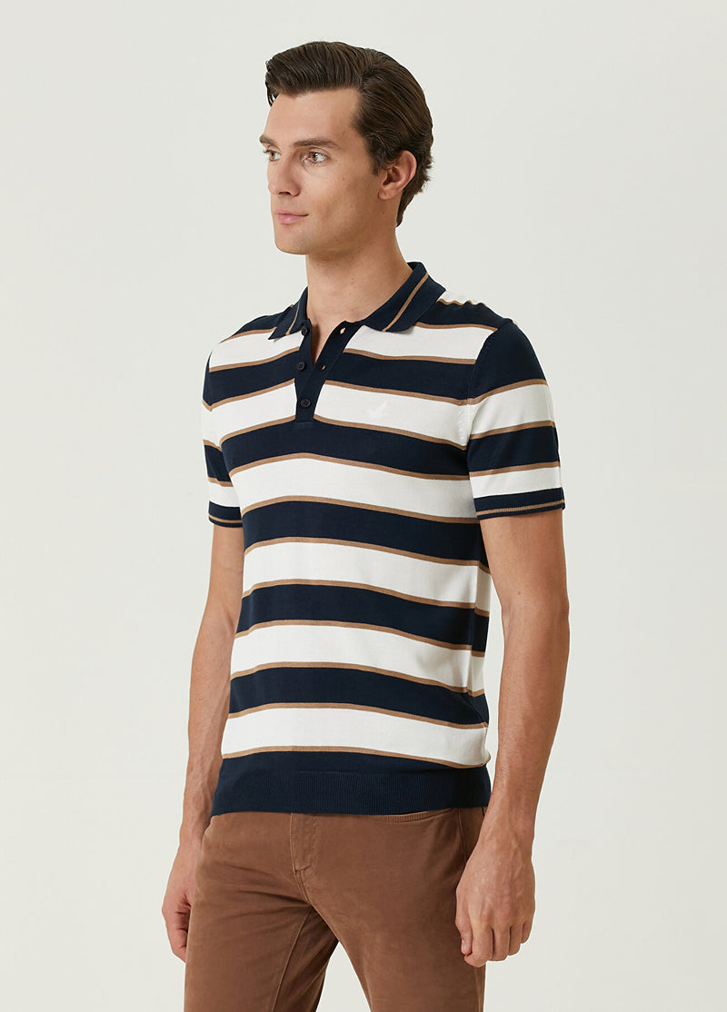 Beymen Club Men Colorblocked Detailed Short Sleeve Knitwear Navy