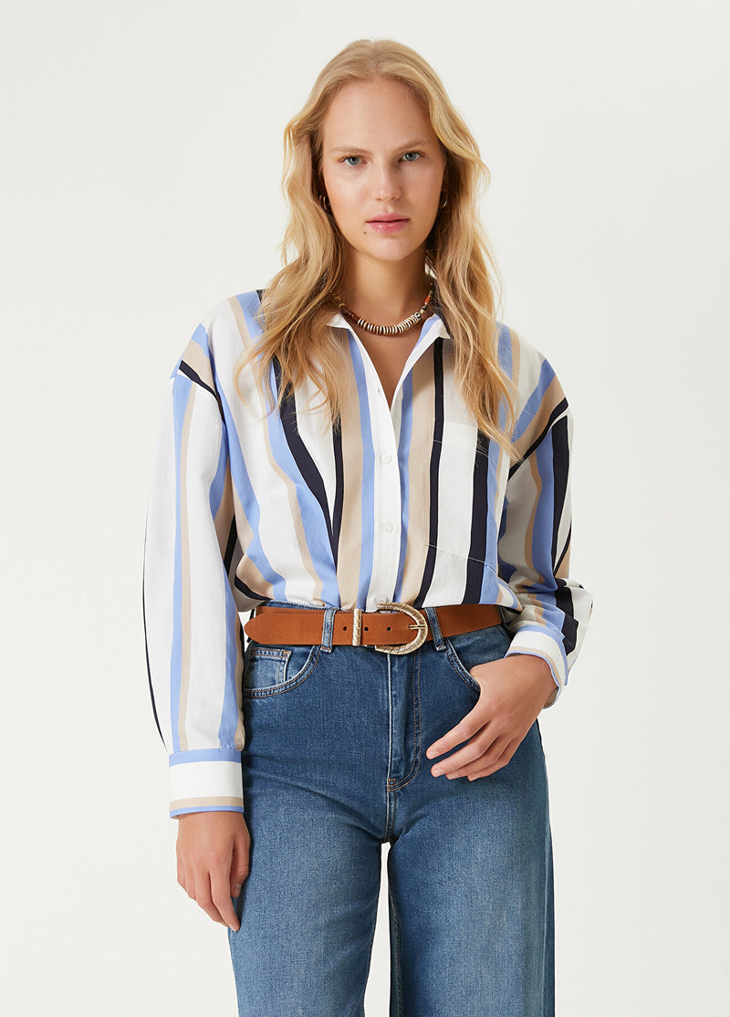 Beymen Club Striped Shirt With Pocket Dark Blue