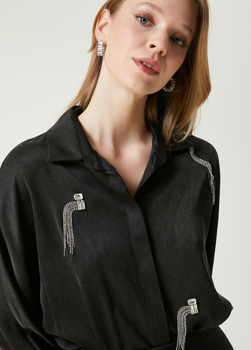 Beymen Club Stone Embroidered Shirt Anthracite