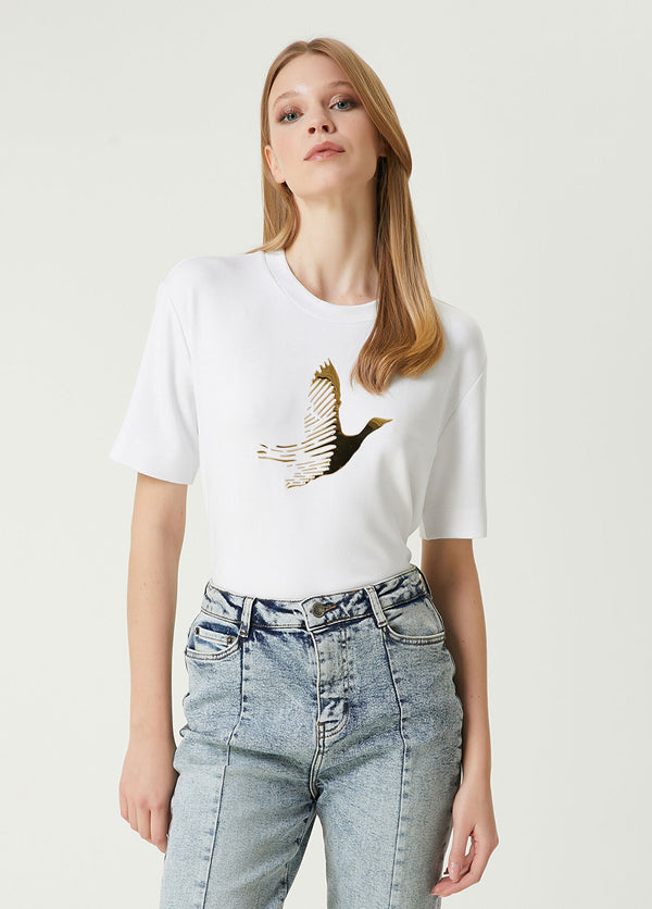 Beymen Club Gold Logo T-Shirt Off White