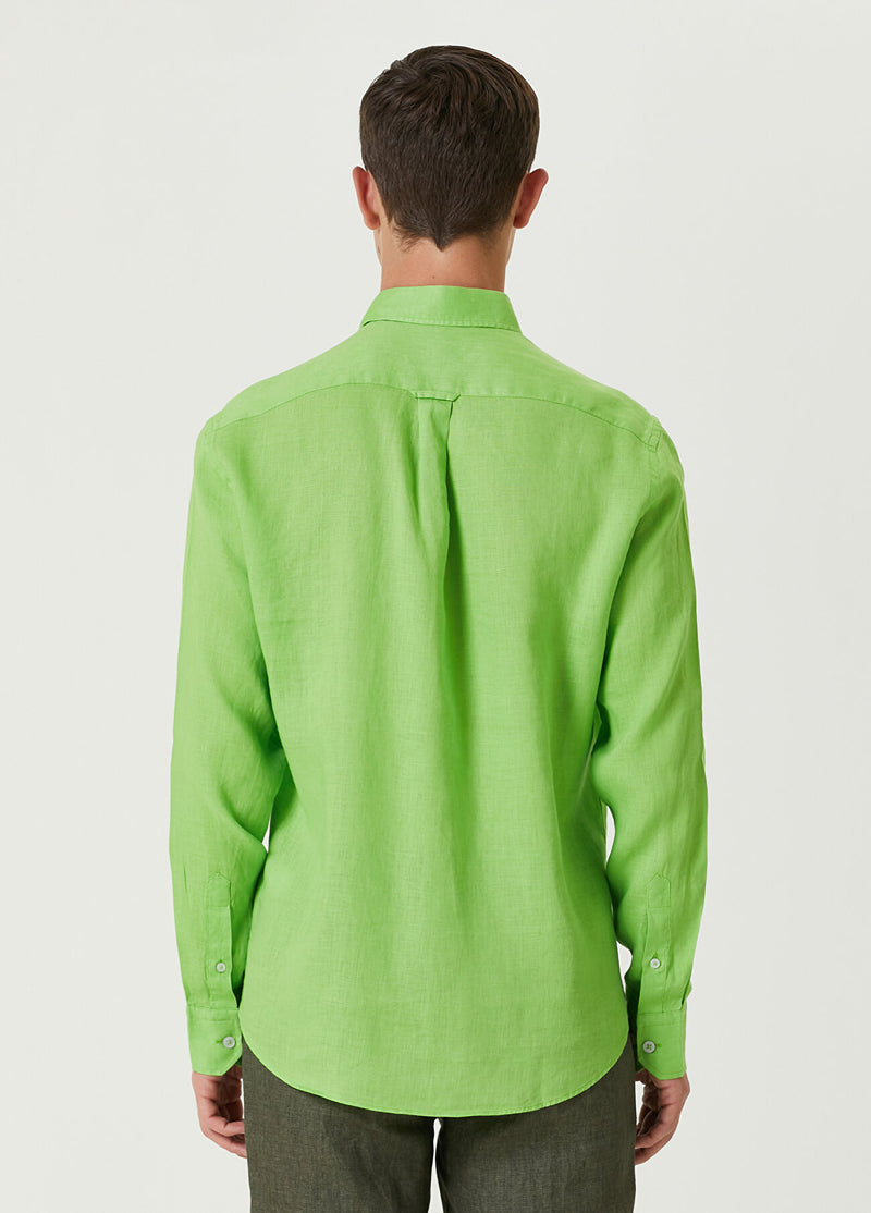 Beymen Club Men Comfort Fit Linen Shirt Neon Green