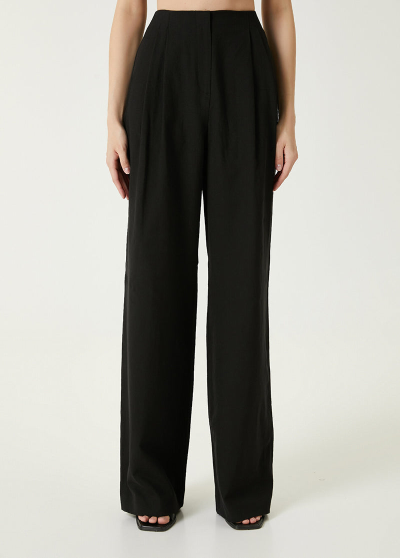 Beymen Club Wide Leg Linen Trousers Black