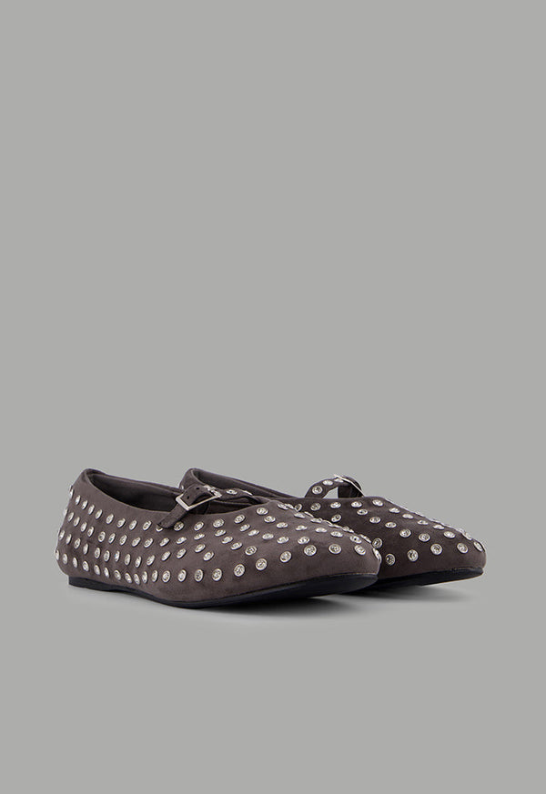 Choice Crystal Embellished Flat Ballerinas Grey