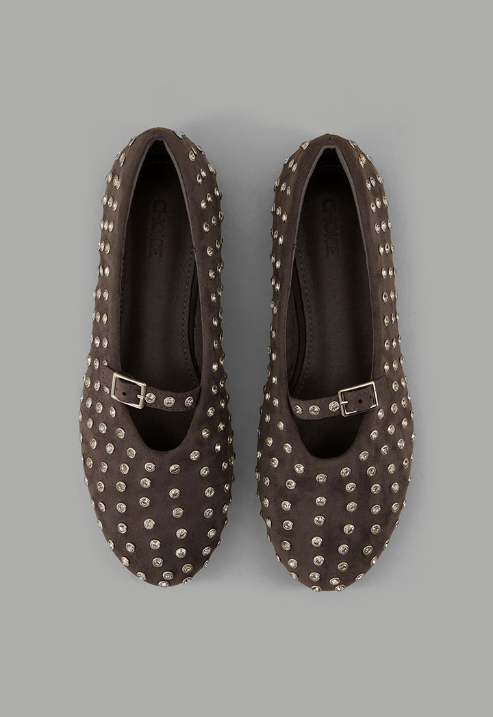 Choice Crystal Embellished Flat Ballerinas Grey