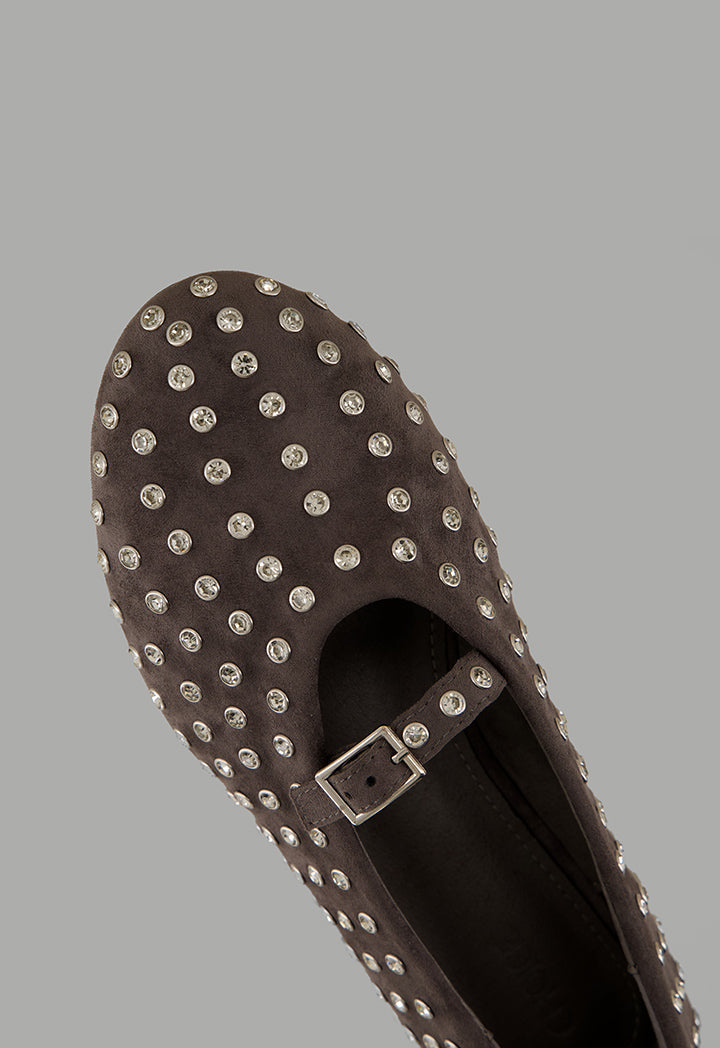 Choice Crystal Embellished Flat Ballerinas Grey