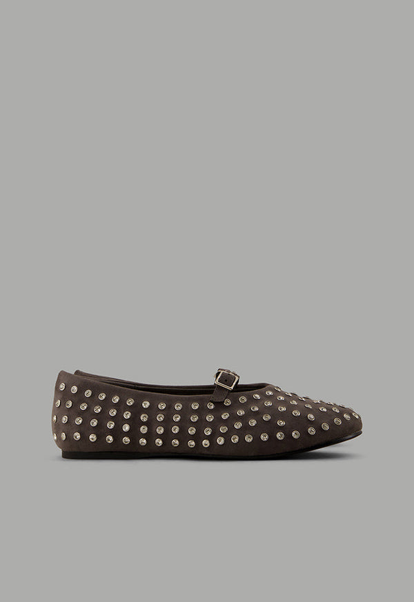 Choice Crystal Embellished Flat Ballerinas Grey
