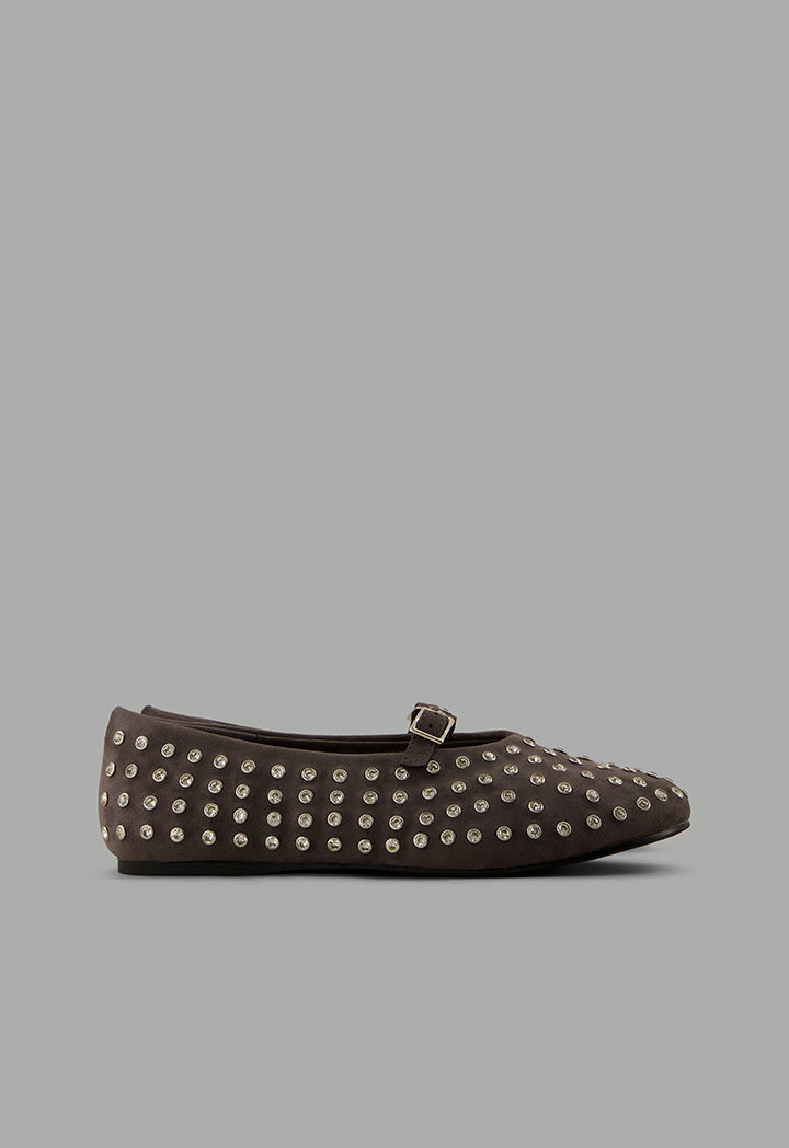 Choice Crystal Embellished Flat Ballerinas Grey