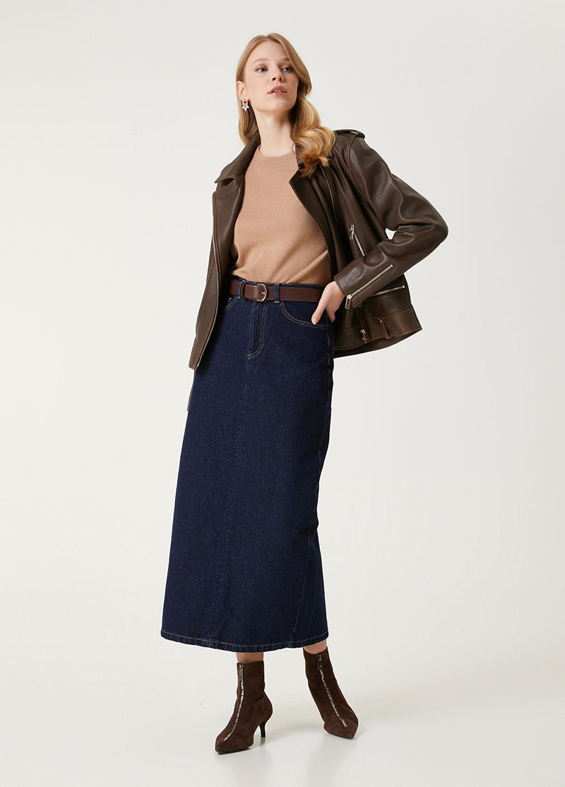 Beymen Club Indigo Midi Denim Skirt Blue