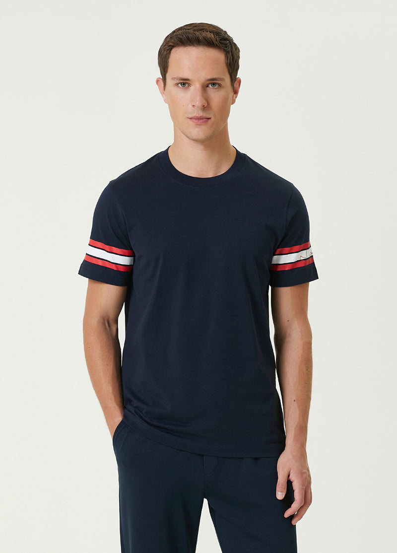 Beymen Club Men Stripe Printed Logo T-Shirt Navy