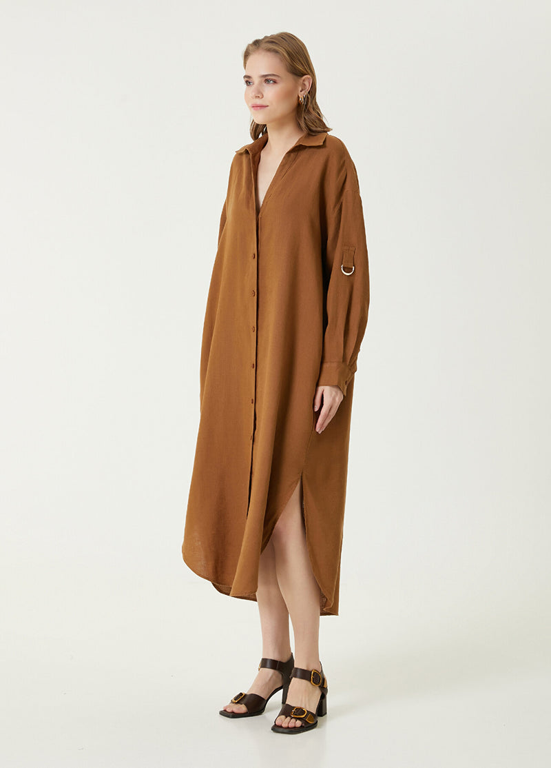 Beymen Club Linen Dress With Slit Detail  Camel