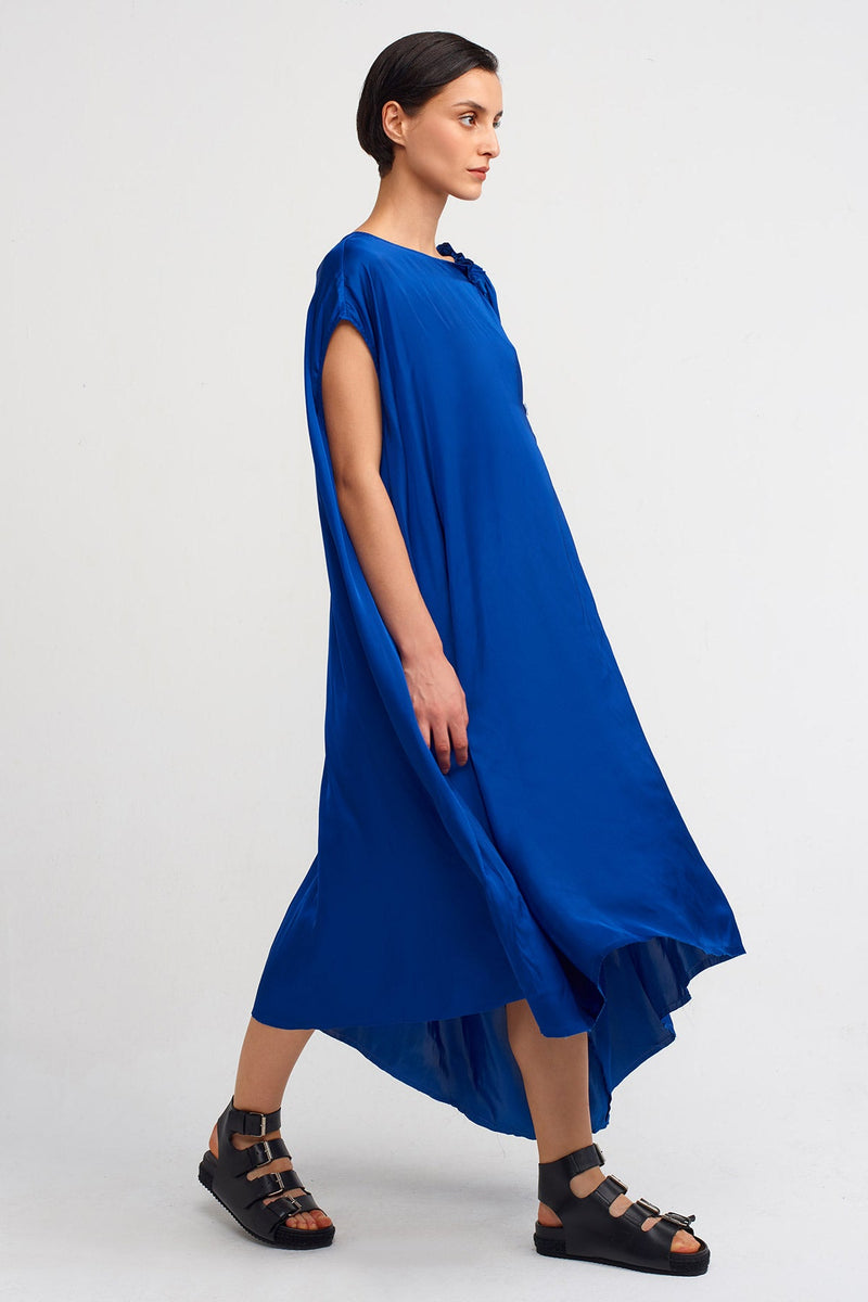 Nu Wide Neck Satin Dress Blue