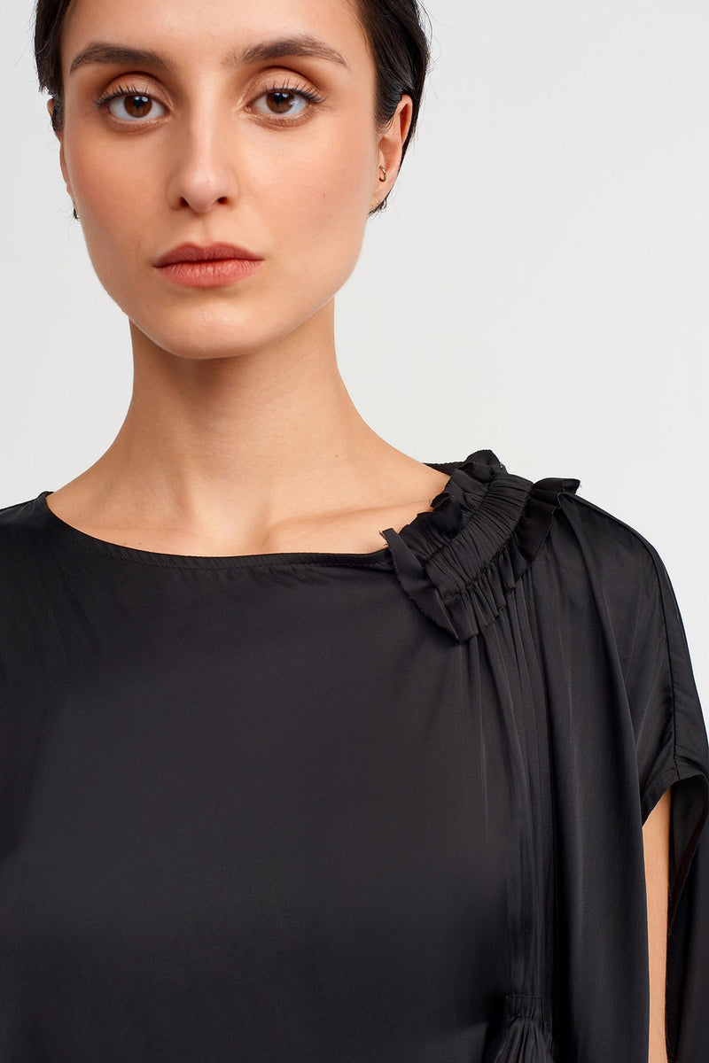 Nu Wide Neck Satin Dress Black