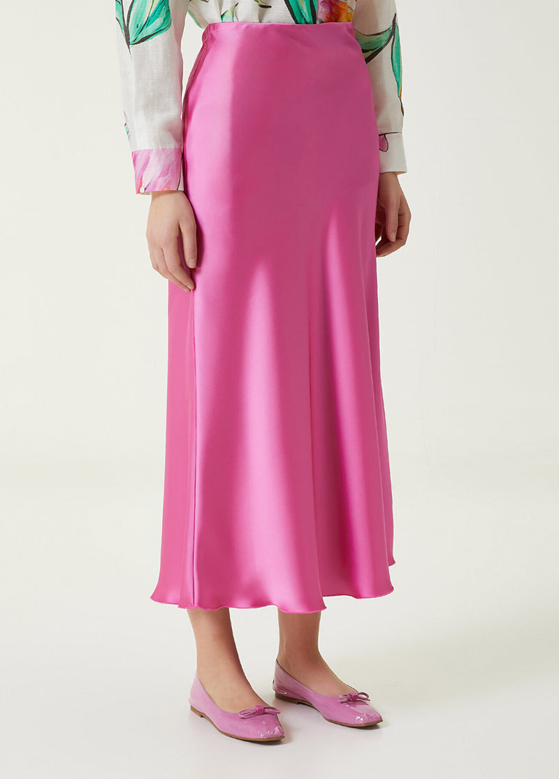 Beymen Club Midi A-Line Satin Skirt Fuchsia