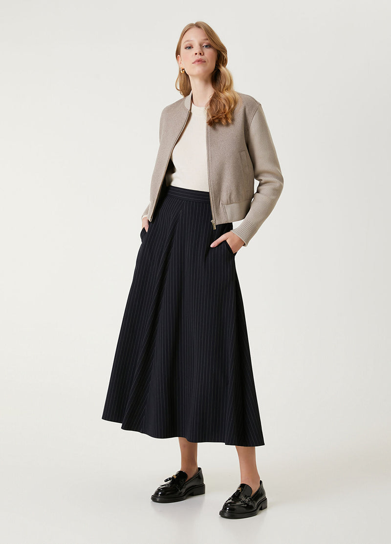 Beymen Club Striped Midi Skirt Black