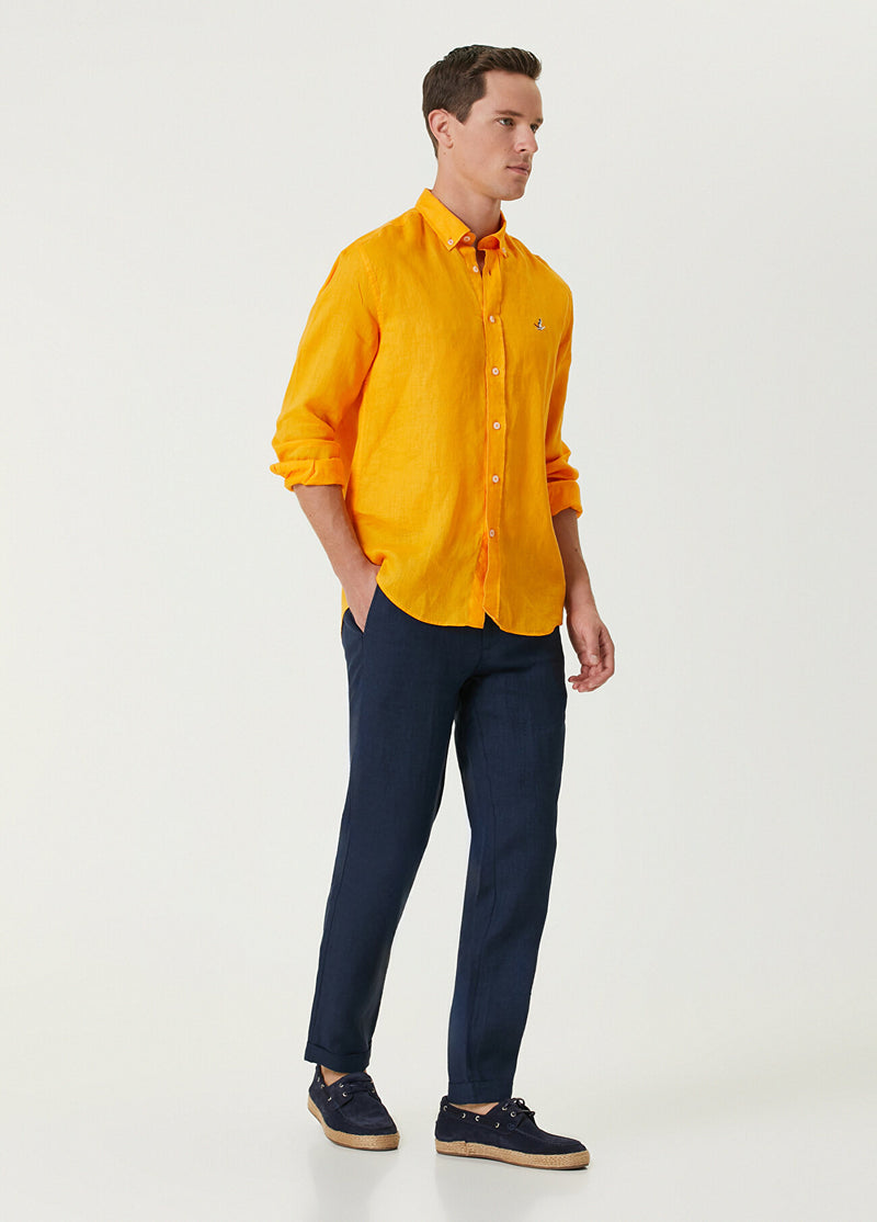 Beymen Club Men Comfort Fit Linen Shirt Orange