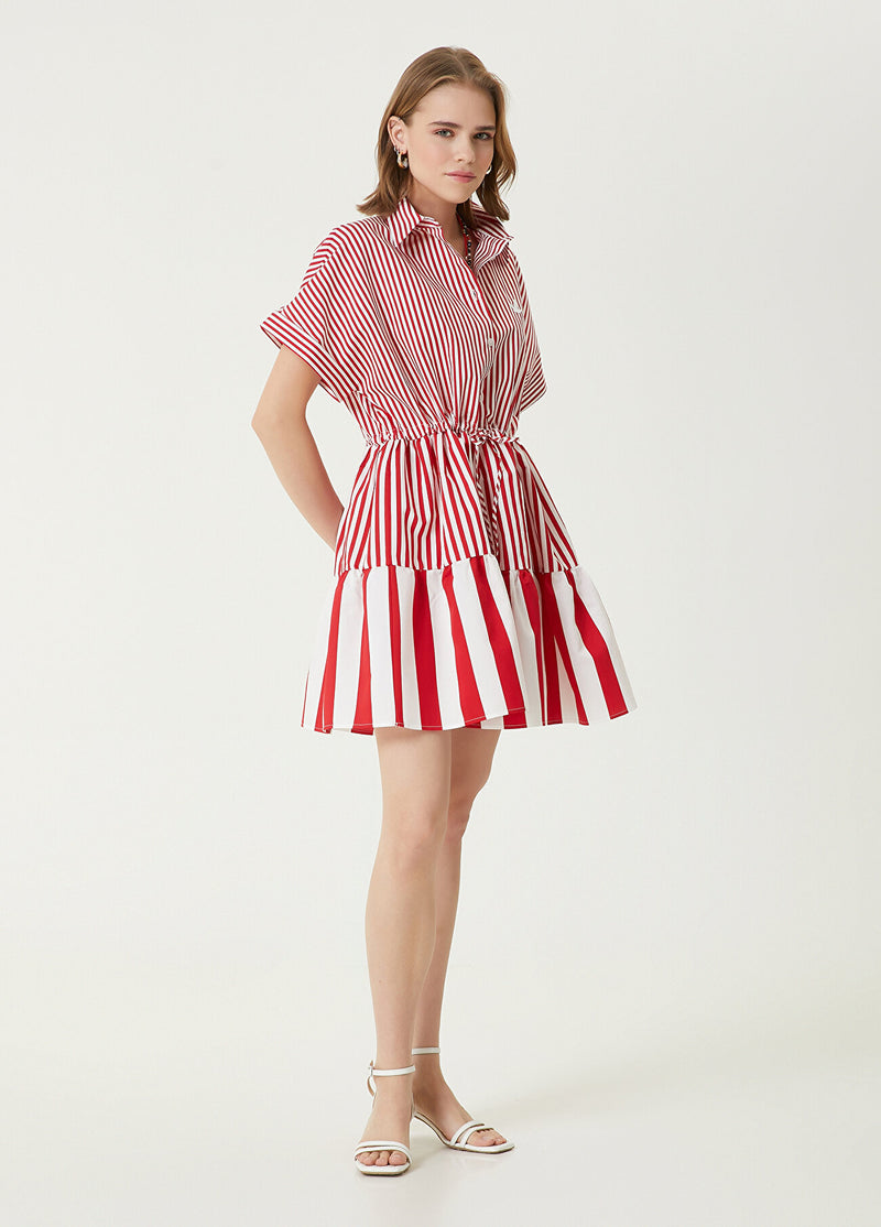 Beymen Club Striped Mini Shirt Dress Red