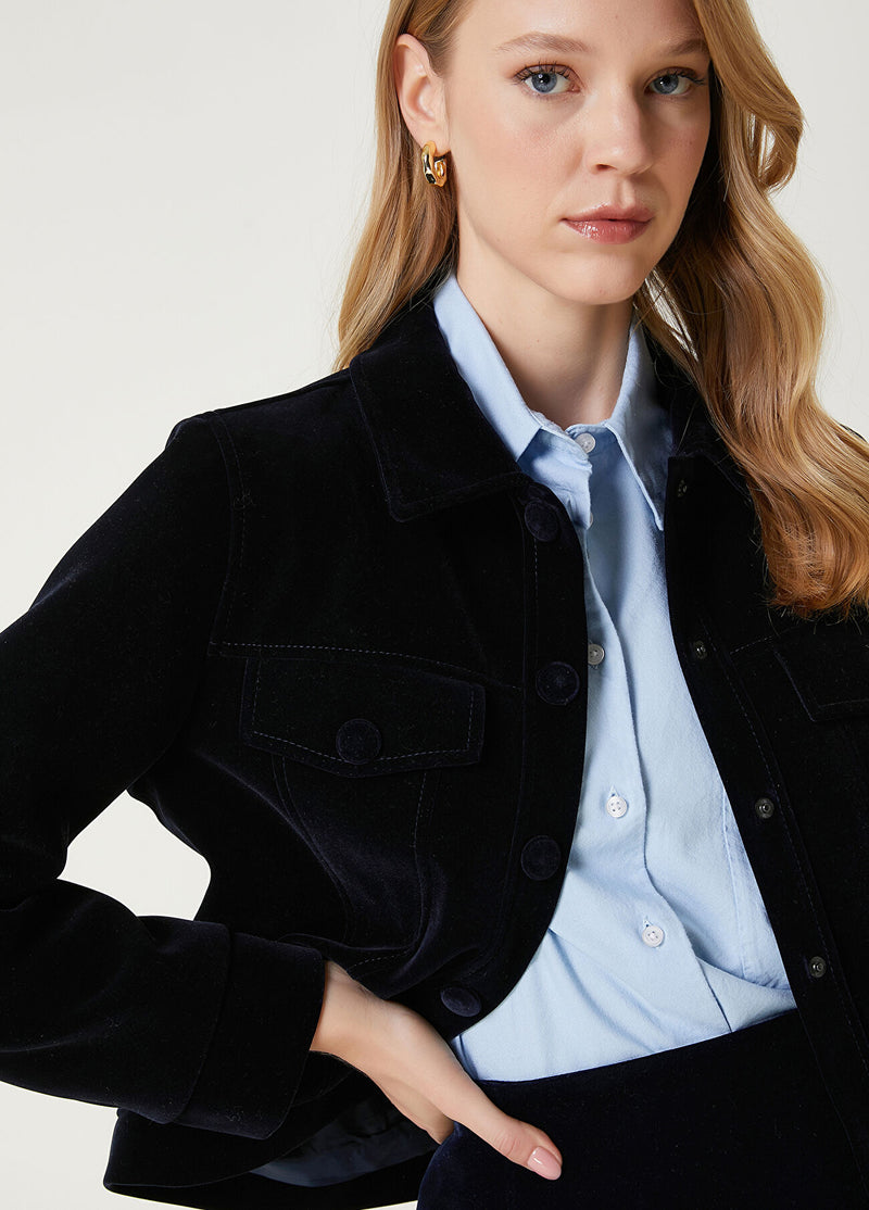 Beymen Club Velvet Trucker Jacket Navy