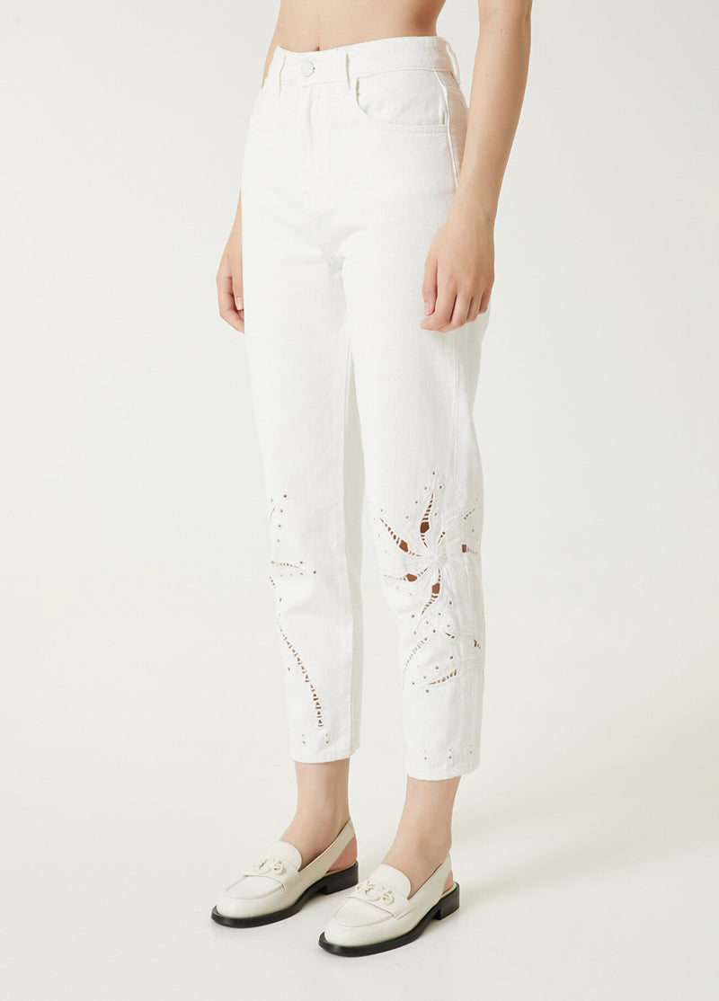 Beymen Club Embroidered Detail Denim Trousers Off White