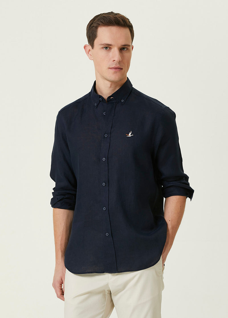 Beymen Club Men Comfort Fit Linen Shirt Navy