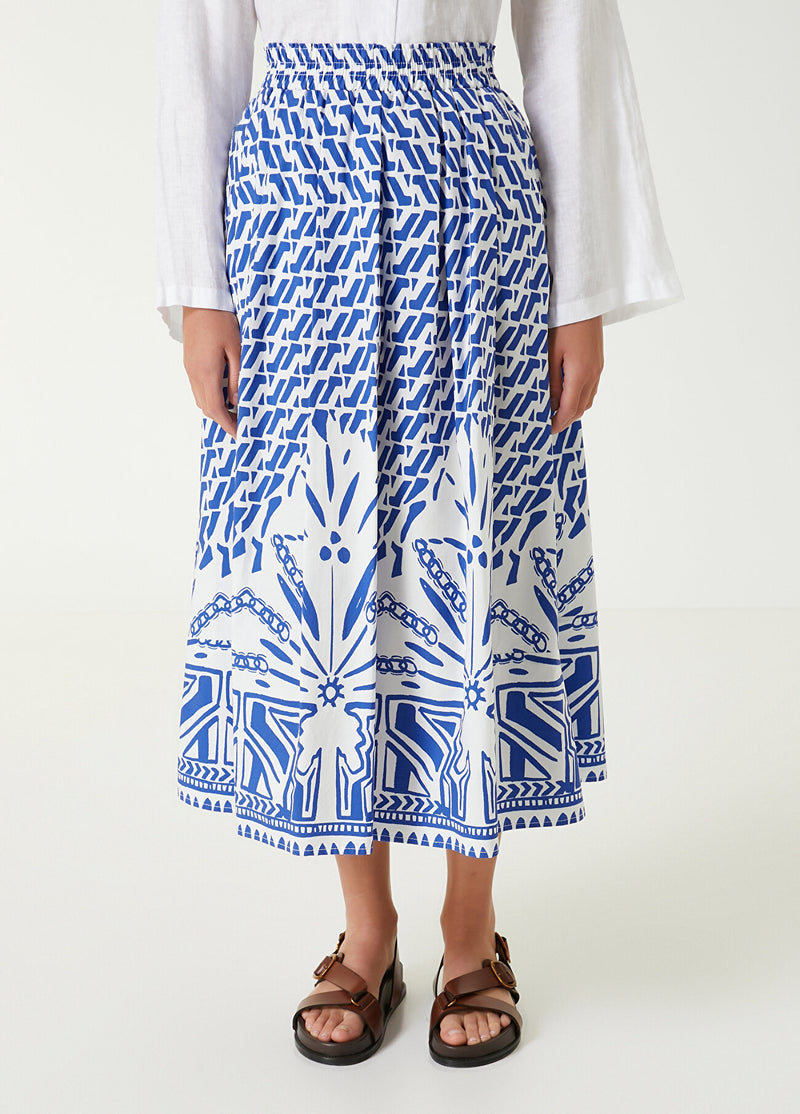 Beymen Club Patterned Midi Skirt Blue - White