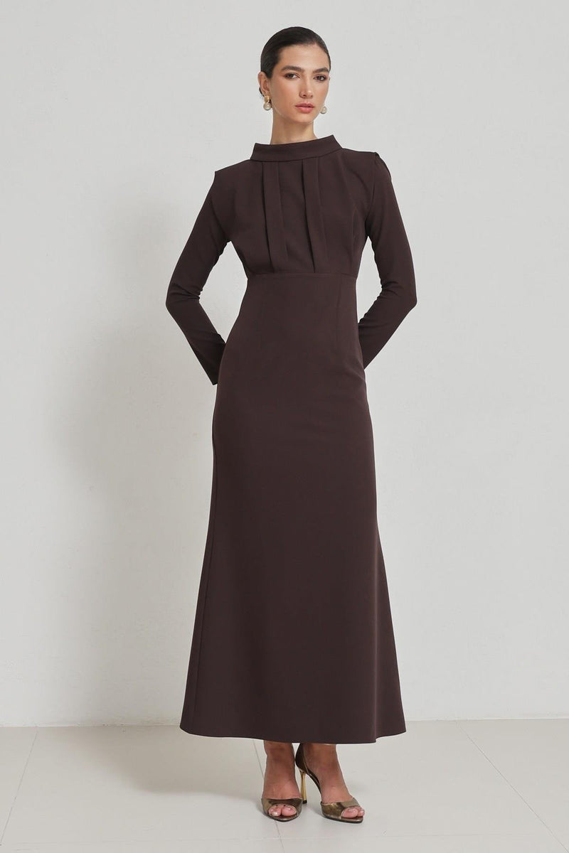 Setre Long Sleeve Dress With Draped Detail Coffee Brown