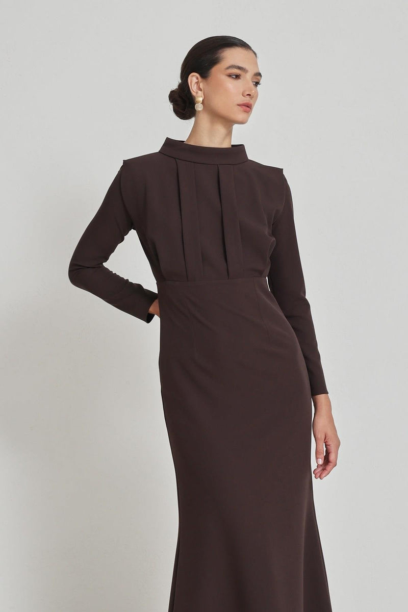 Setre Long Sleeve Dress With Draped Detail Coffee Brown